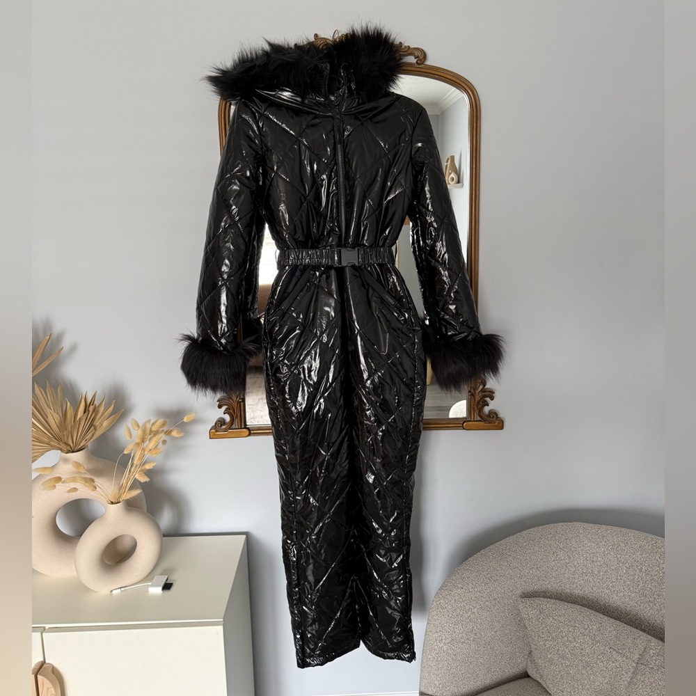 Misguided Ski Vinyl Snowsuit in Black